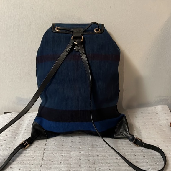 Burberry Medium Canvas Check Overdye Chiltern Backpack in Ultramarine Blue/Gold - Picture 2 of 11